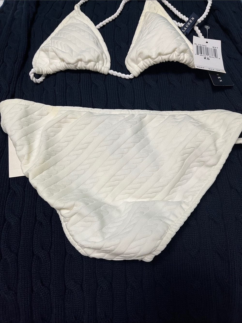 NWT 2 piece Ralph Lauren Cream / white Quilted Triangle Bikini swimsuit size XS - Picture 5 of 6